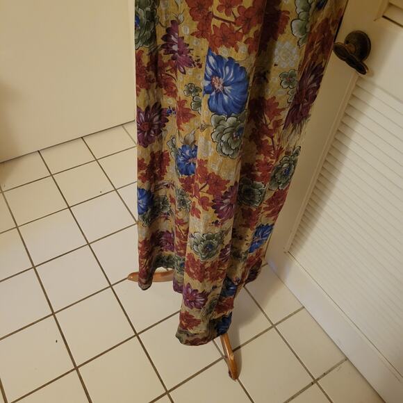 Vintage 80s Floral Cotton Nightgown Flow Dress Yoke Nightwear XL Green Sheer - Picture 5 of 7